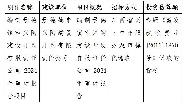 編制景德鎮(zhèn)市興陶建設(shè)開發(fā)有限責任公司2024年審計報告項目計劃公告