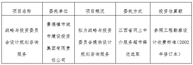 戰(zhàn)略與投資委員會設計規(guī)劃咨詢服務計劃公告　　　　