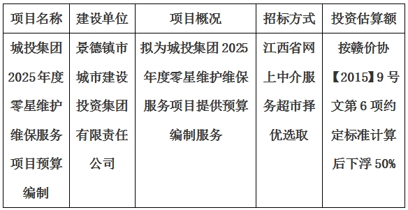 城投集團(tuán)2025年度零星維護(hù)維保服務(wù)項目預(yù)算編制計劃公告